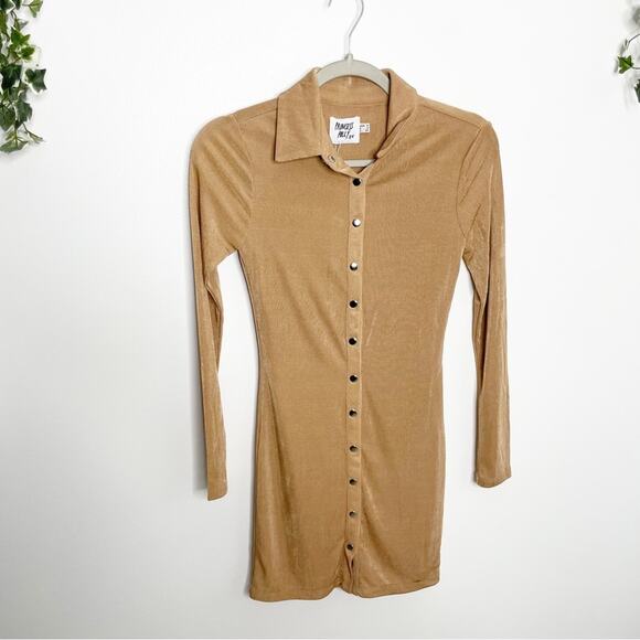 PRINCESS POLLY Elody Long Sleeve Mini Dress Brown NWT Size 2 - Picture 3 of 8